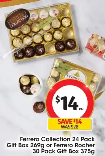 Ferrero Collection 24 Pack Gift Box 269g or Ferrero Rocher 30 Pack Gift Box 375g