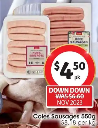 Coles Coles Sausages 550g offer