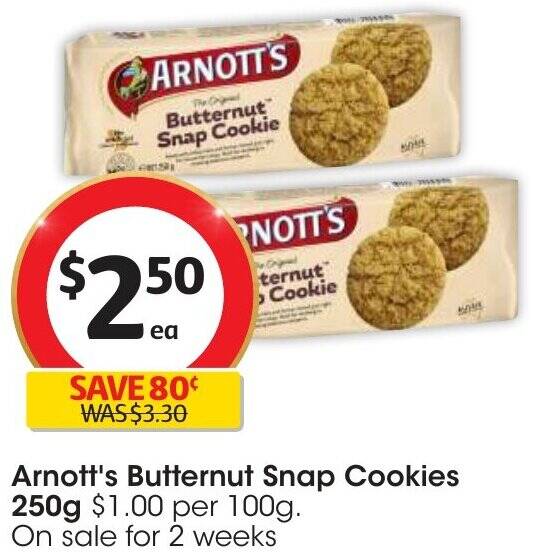 Arnott's Butternut Snap Cookies 250g offer at Coles