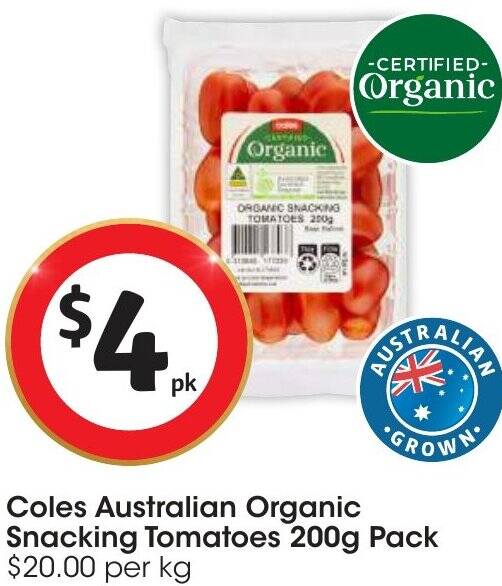 Coles Australian Organic Snacking Tomatoes 200g Pack offer at Coles