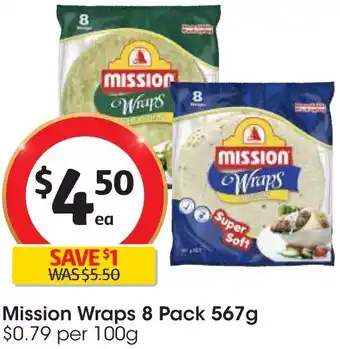 Coles Mission Wraps 8 Pack 567g offer