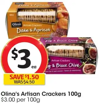 Coles Olina's Artisan Crackers 100g offer