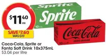 Coles Coca-Cola, Sprite or Fanta Soft Drink 10x375mL offer