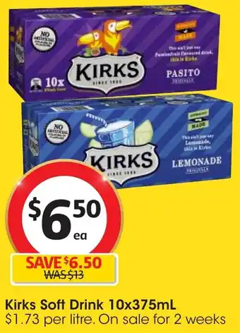 Coles Kirks Soft Drink 10x375mL offer