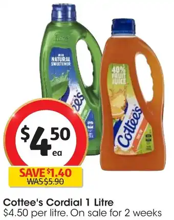 Coles Cottee's Cordial 1 Litre offer
