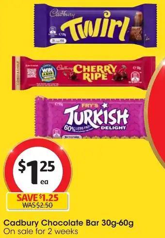 Coles Cadbury Chocolate Bar 30g-60g offer