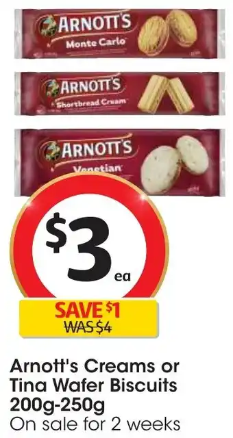 Coles Arnott's Creams or Tina Wafer Biscuits 200g-250g offer