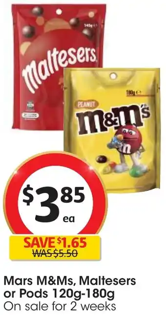 Coles Mars M&Ms, Maltesers or Pods 120g-180g offer