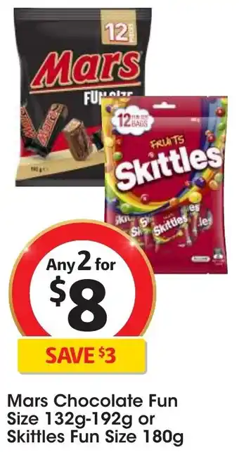 Coles Mars Chocolate Fun Size 132g-192g or Skittles Fun Size 180g offer