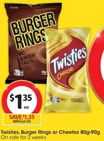 Coles Twisties, Burger Rings or Cheetos 80g-90g offer