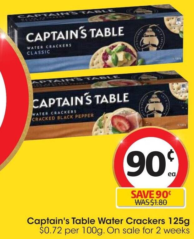 Captain's Table Water Crackers 125g offer at Coles