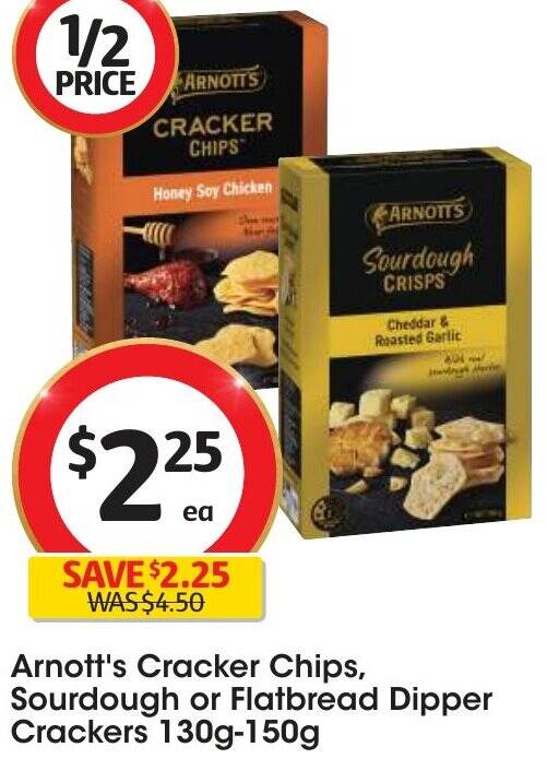 Arnott's Cracker Chips, Sourdough or Flatbread Dipper Crackers 130g