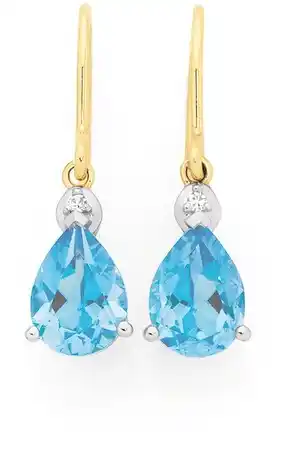 Goldmark 9ct gold blue topaz & diamond pear grace earrings offer