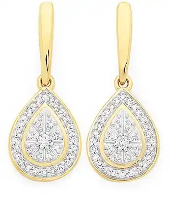 Goldmark 9ct gold diamond pear cluster drop stud earrings offer