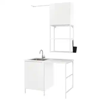 IKEA Enhet laundry, white/high-gloss white, 139x63.5x87.5 cm offer