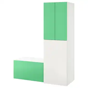 IKEA Småstad wardrobe with pull-out unit, white green/with storage bench, 150x57x196 cm offer