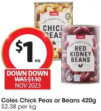 Coles Coles Chick Peas or Beans 420g offer