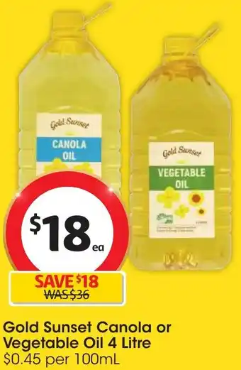 Coles Gold Sunset Canola or Vegetable Oil 4 Litre offer