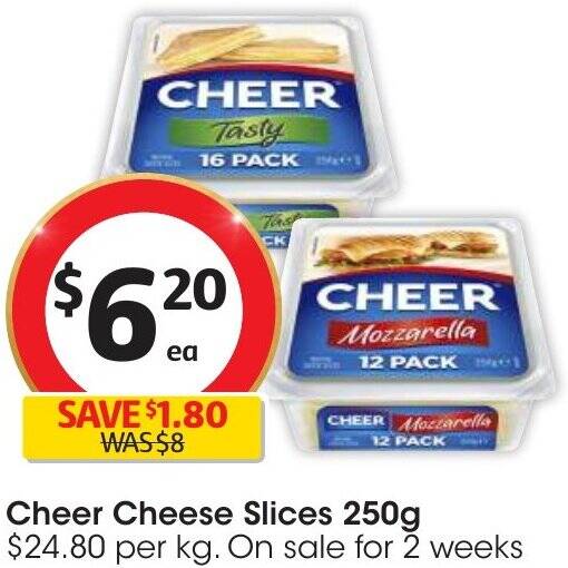 Cheer Cheese Slices 250g offer at Coles