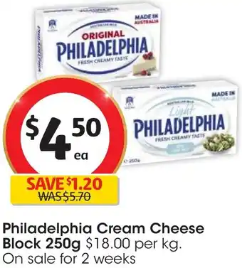Coles Philadelphia Cream Cheese Block 250g offer