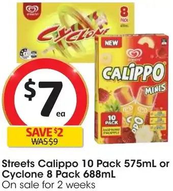 Streets Calippo 10 Pack 575mL or Cyclone 8 Pack 688mL