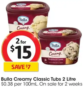 Coles Bulla Creamy Classic Tubs 2 Litre offer