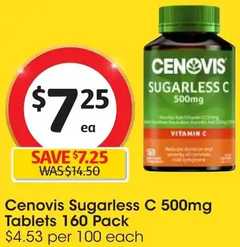 Coles Cenovis Sugarless C 500mg Tablets 160 Pack offer