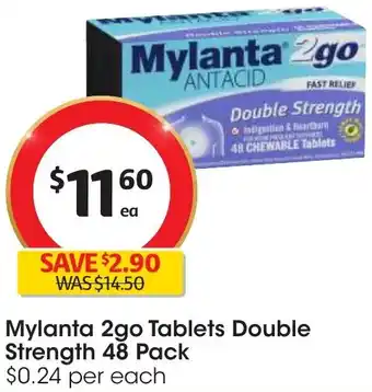 Coles Mylanta 2go Tablets Double Strength 48 Pack offer
