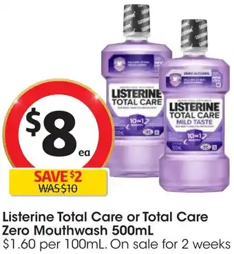 Coles Listerine Total Care or Total Care Zero Mouthwash 500mL offer