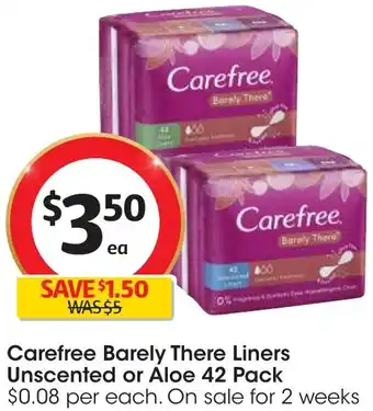 Coles Carefree Barely There Liners Unscented or Aloe 42 Pack offer