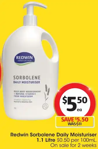 Coles Redwin Sorbolene Daily Moisturiser 1.1 Litre offer