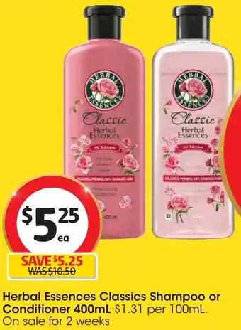 Coles Herbal Essences Classics Shampoo or Conditioner 400mL offer