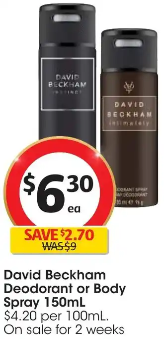 Coles David Beckham Deodorant or Body Spray 150mL offer
