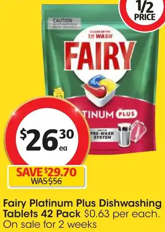 Coles Fairy Platinum Plus Dishwashing Tablets 42 Pack offer
