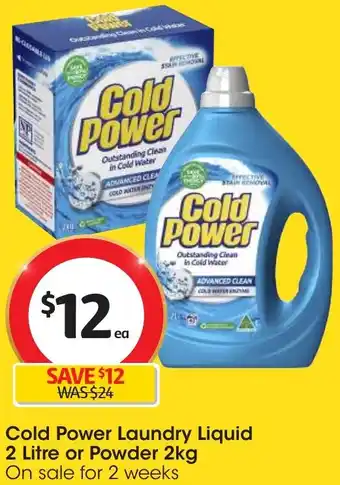 Coles Cold Power Laundry Liquid 2 Litre or Powder 2kg offer