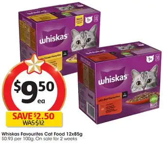Coles Whiskas Favourites Cat Food 12x85g offer