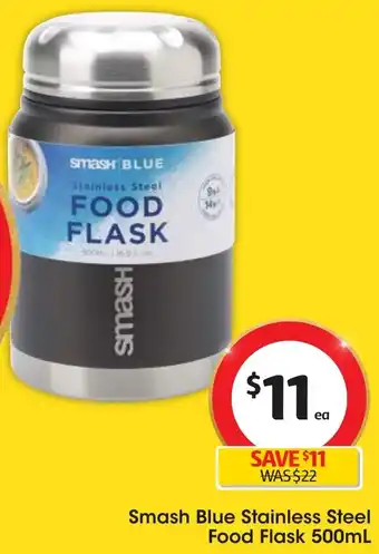 Coles Smash Blue Stainless Steel Food Flask 500mL offer