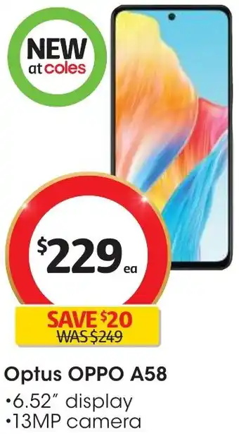 Coles Optus OPPO A58 offer