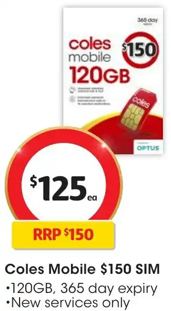 Coles Coles Mobile $150 SIM offer