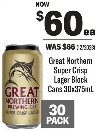 Coles Great Northern Super Crisp Lager Block Cans 30x375mL offer