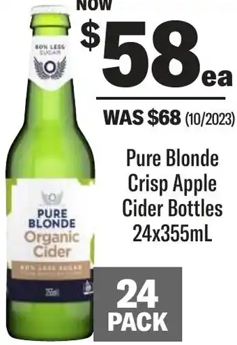 Coles Pure Blonde Crisp Apple Cider Bottles 24x355mL offer