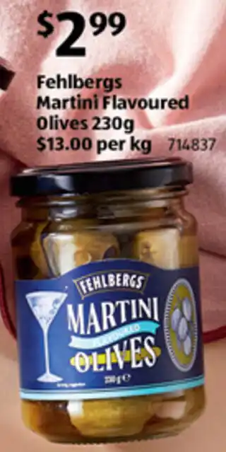 ALDI Fehlbergs Martini Flavoured Olives 230g offer