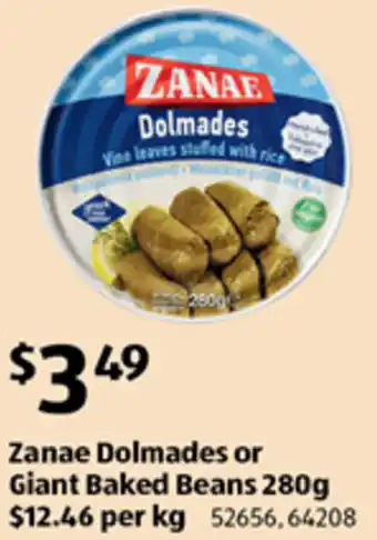 ALDI Zanae Dolmades or Giant Baked Beans 280g offer