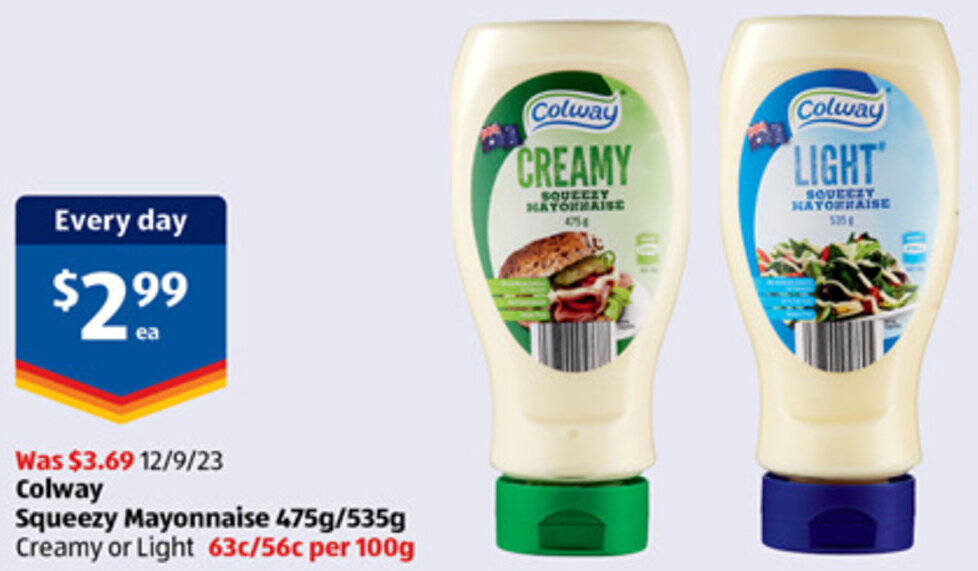 Colway Squeezy Mayonnaise 475g/535g offer at ALDI