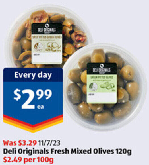 Deli Originals Fresh Mixed Olives 120g offer at ALDI