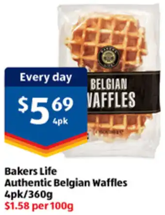 ALDI Bakers Life Authentic Belgian Waffles 4pk/360g offer