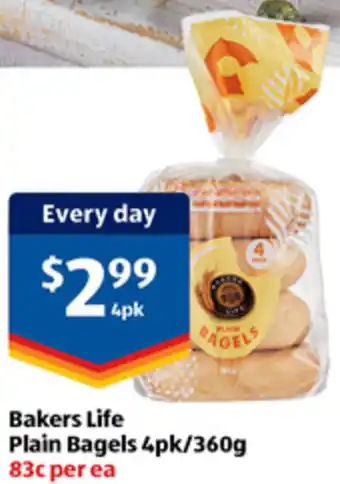 ALDI Bakers Life Plain Bagels 4pk/360g offer