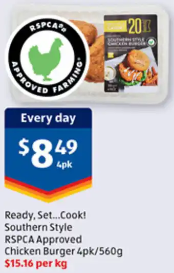 Ready, Set...Cook! Southern Style RSPCA Approved Chicken Burger 4pk/560g