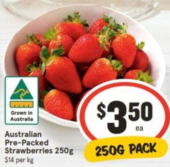 Australian PrePacked Strawberries 250g offer at IGA