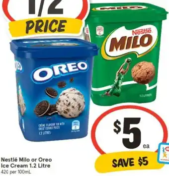 IGA Nestlé Milo or Oreo Ice Cream 1.2 Litre offer